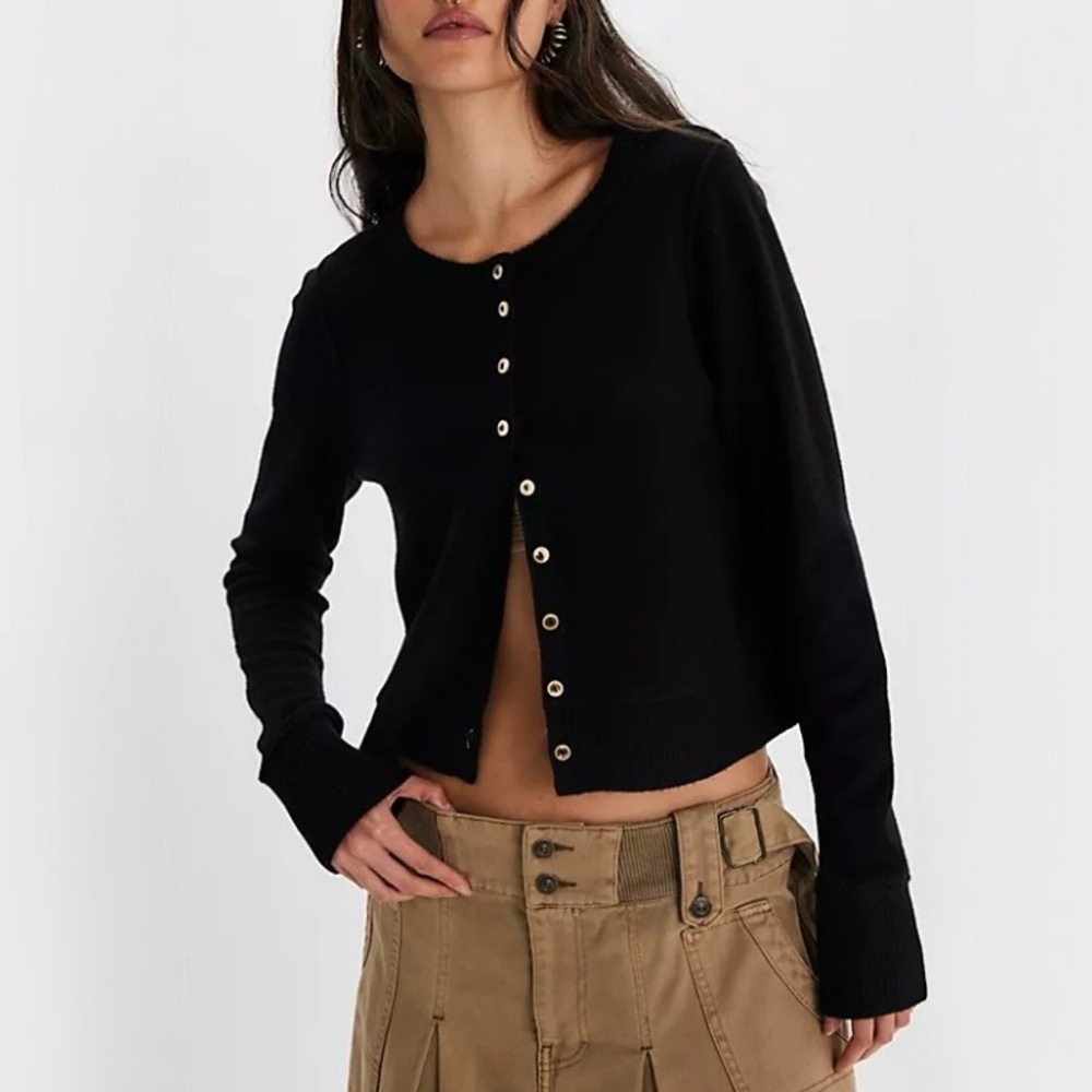 Free People Nocturnal Solid Cashmere Cardi Sweater